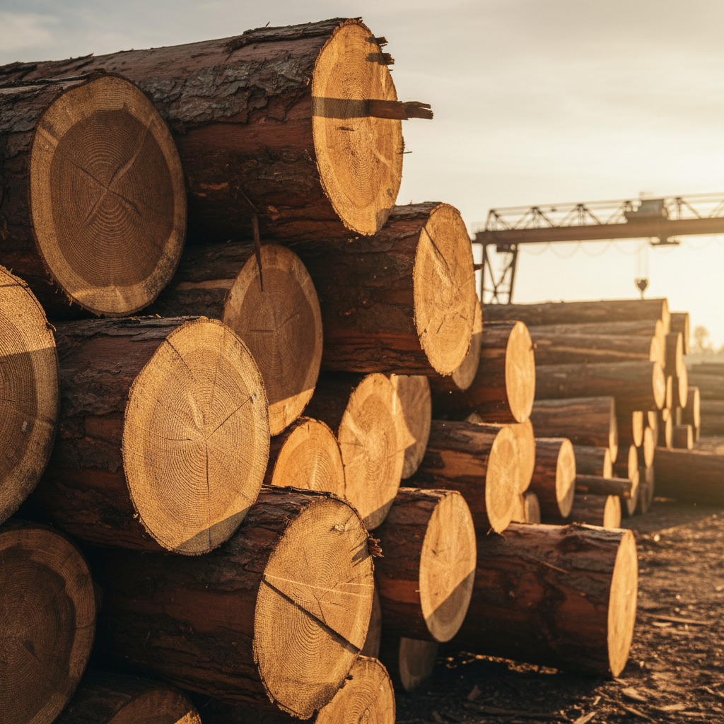 Stacked hardwood timber logs showing circular wood grain patterns