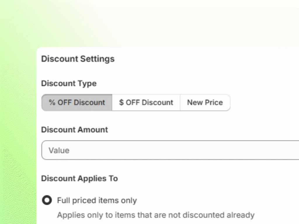 Set your discount — app screenshot