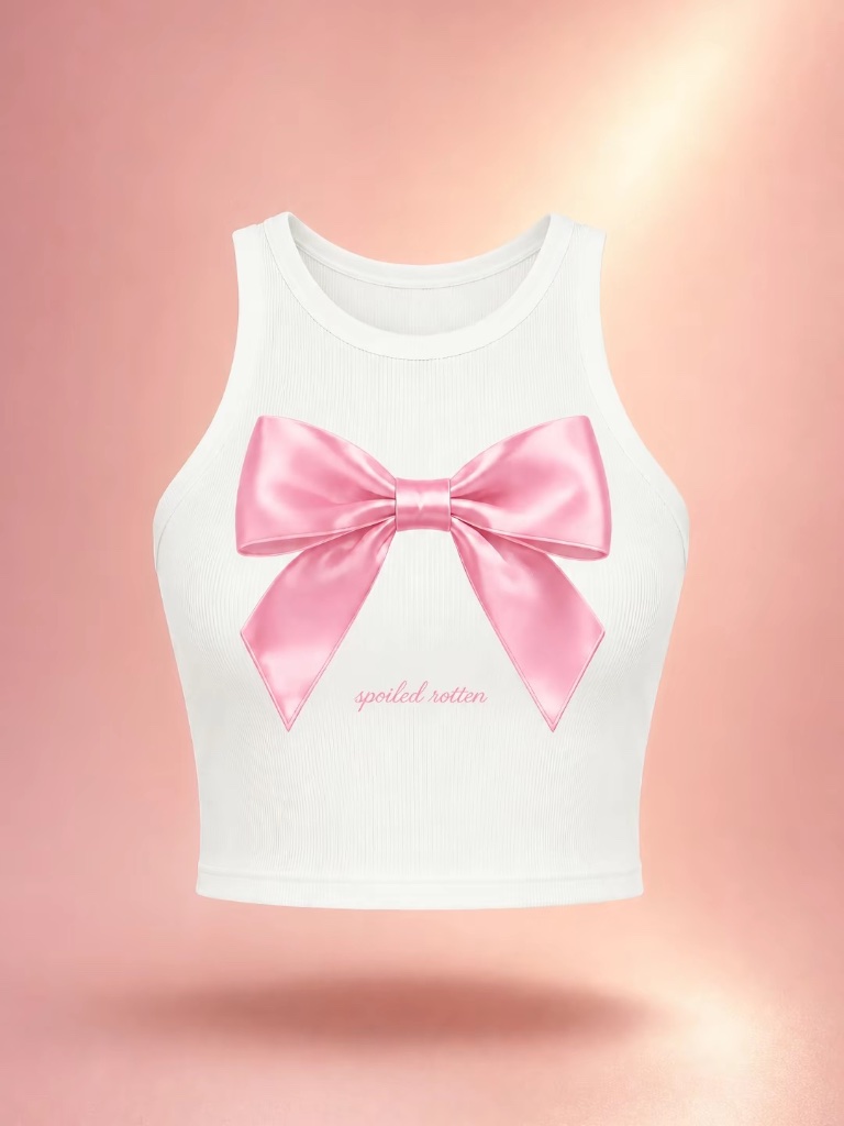 Spoiled Rotten™ Pink Satin Bow Ribbed Tank Top