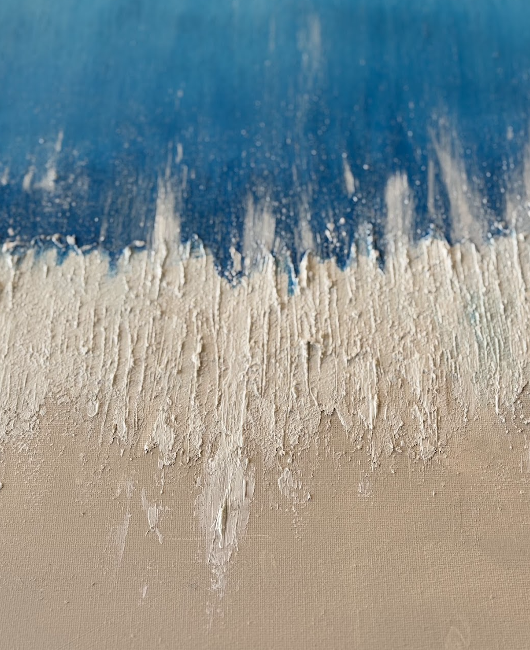 Original abstract painting in blue, ivory and white, with layered texture that adds depth and movement. Hand-painted on canvas and one of a kind.
