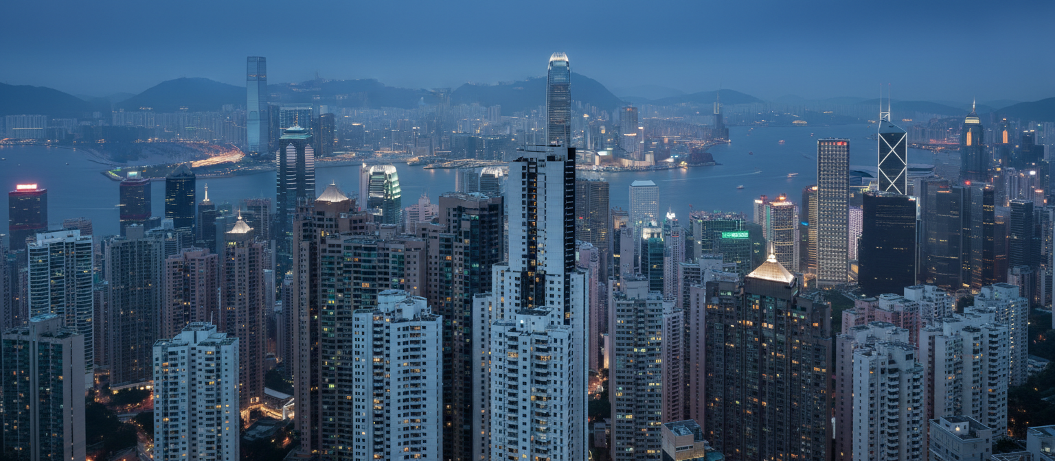 Hong Kong financial district skyline at dawn