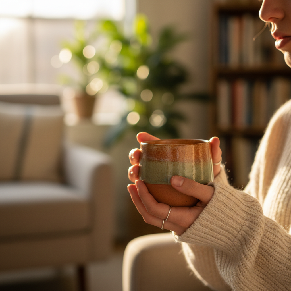 Warm, peaceful moment representing comfort and self-care