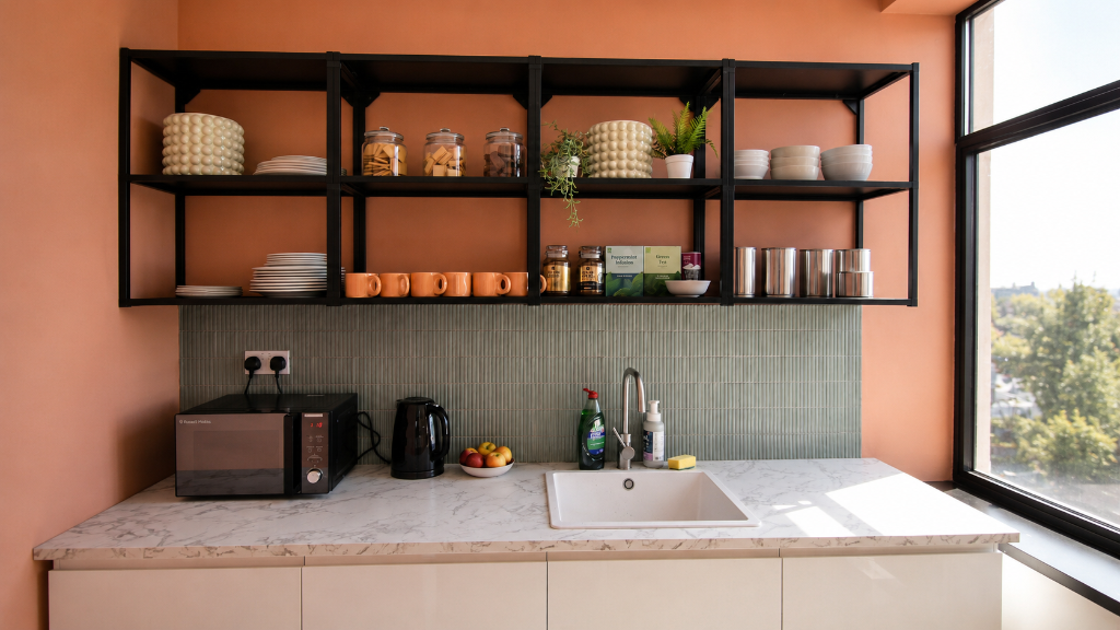 Communal kitchen at South Woodford Works