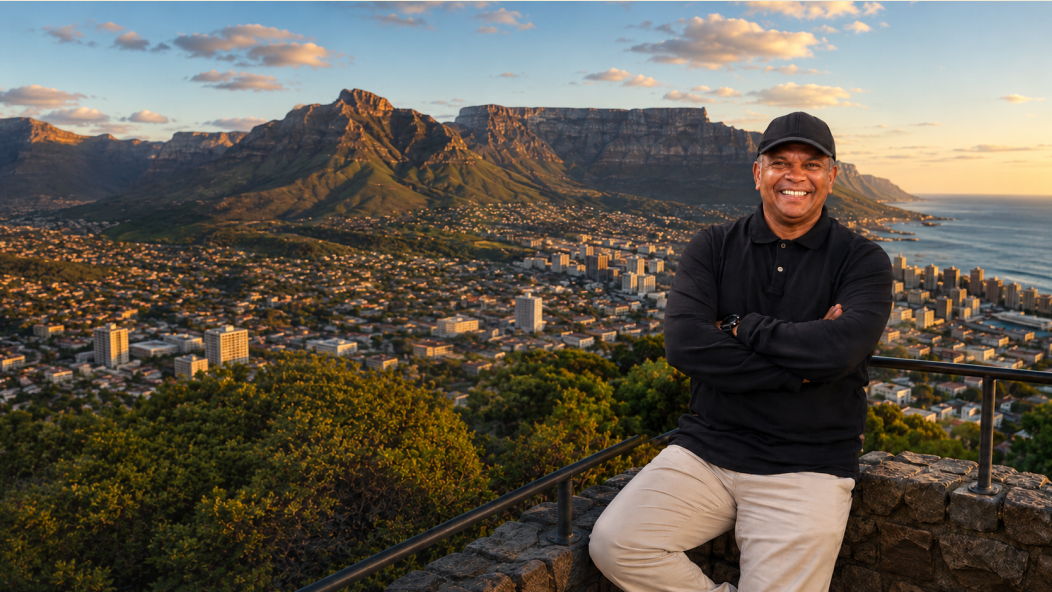 Donovan Shaw, private Cape Town tour guide, overlooking Cape Town and Table Mountain while hosting personalised tours, transfers and custom journeys in the Western Cape, South Africa.