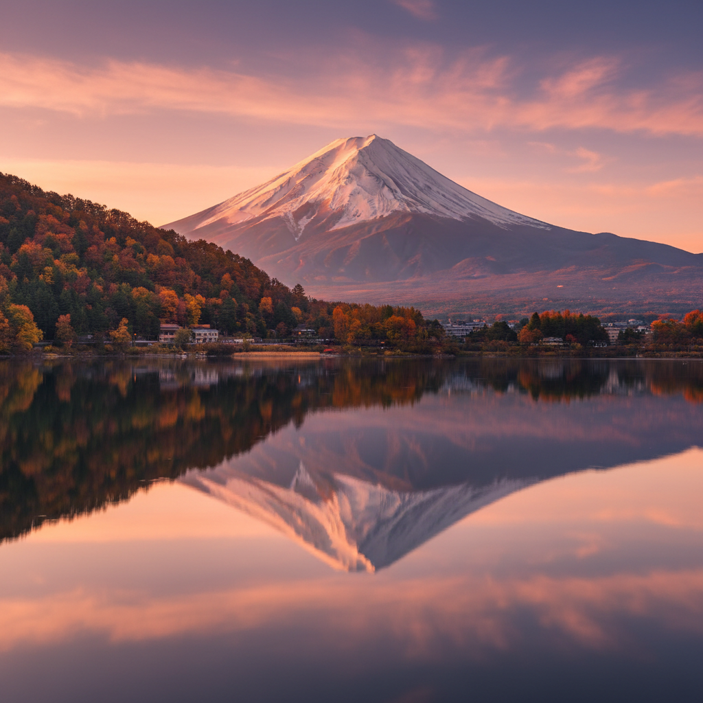 Monte Fuji reflejado en el lago Kawaguchiko