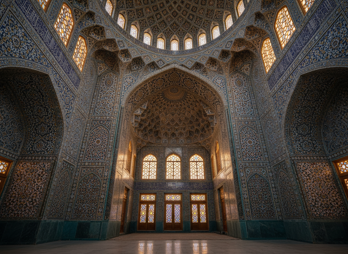 Interior de mezquita en Bujará con azulejos islámicos