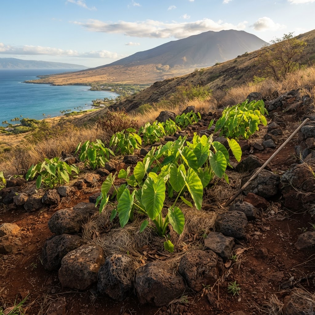 Traditional Hawaiian dryland taro garden (māla) on the kula slopes above Kihei