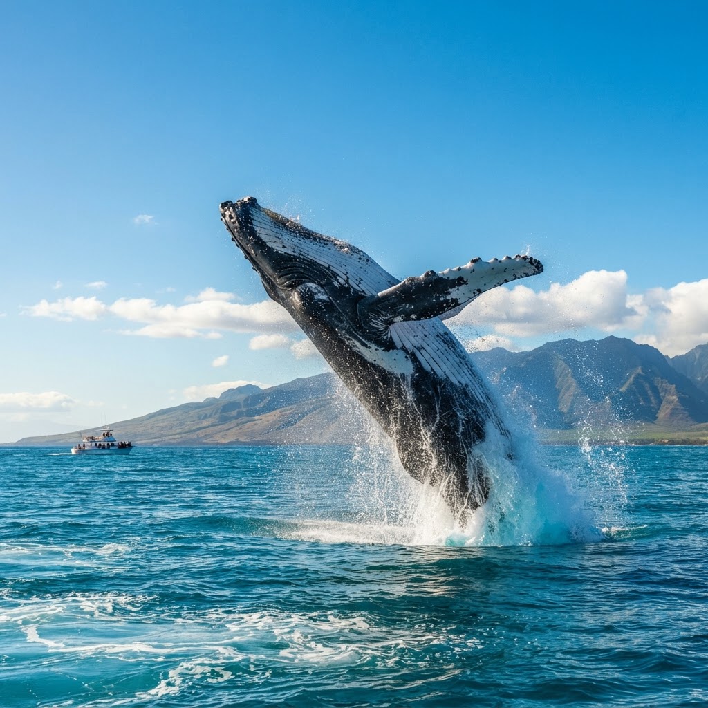 Humpback whale breaching off Maui