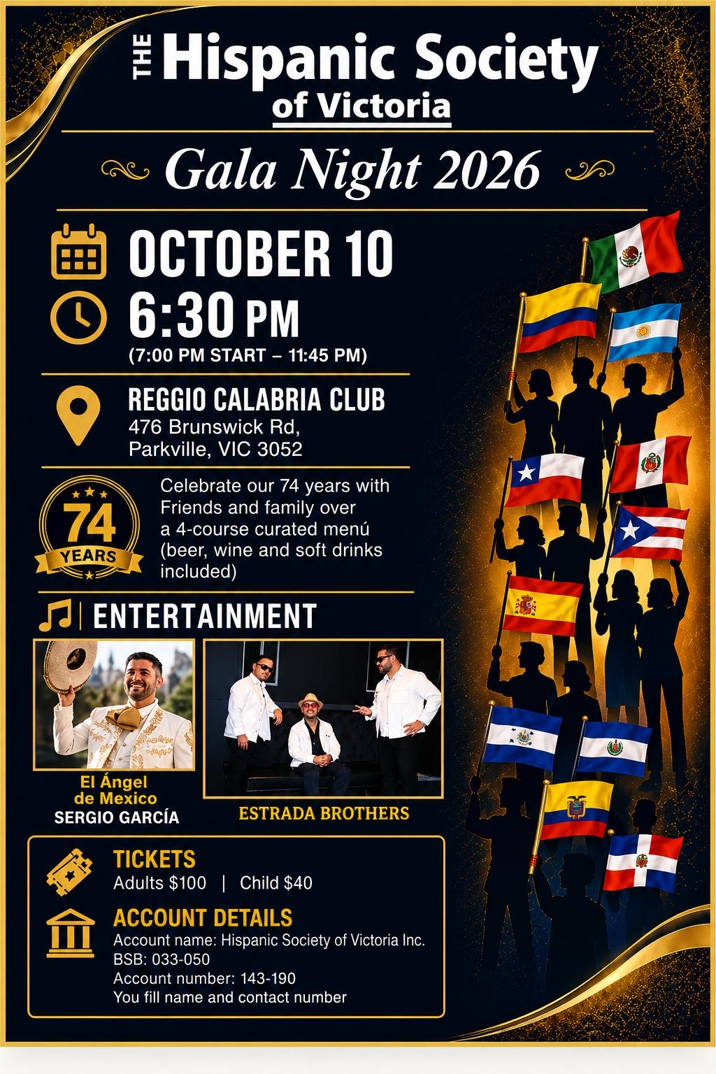 The Hispanic Society of Victoria Inc. 74 Year Anniversary Gala Night 2026