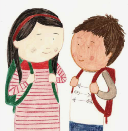 Two children with backpacks