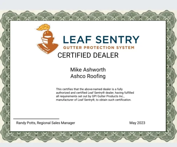 Ashco Roofing — Leaf Sentry Certified Dealer