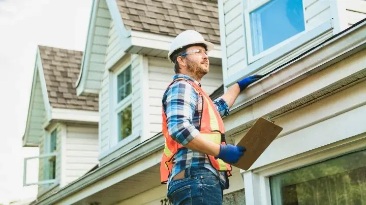 Roof inspector examining home before insurance claim
