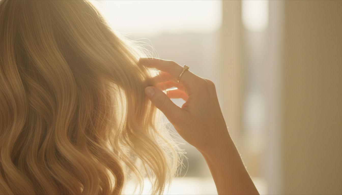 A hand gently running through soft wavy hair showcasing the natural sheen and movement of premium Remy human hair
