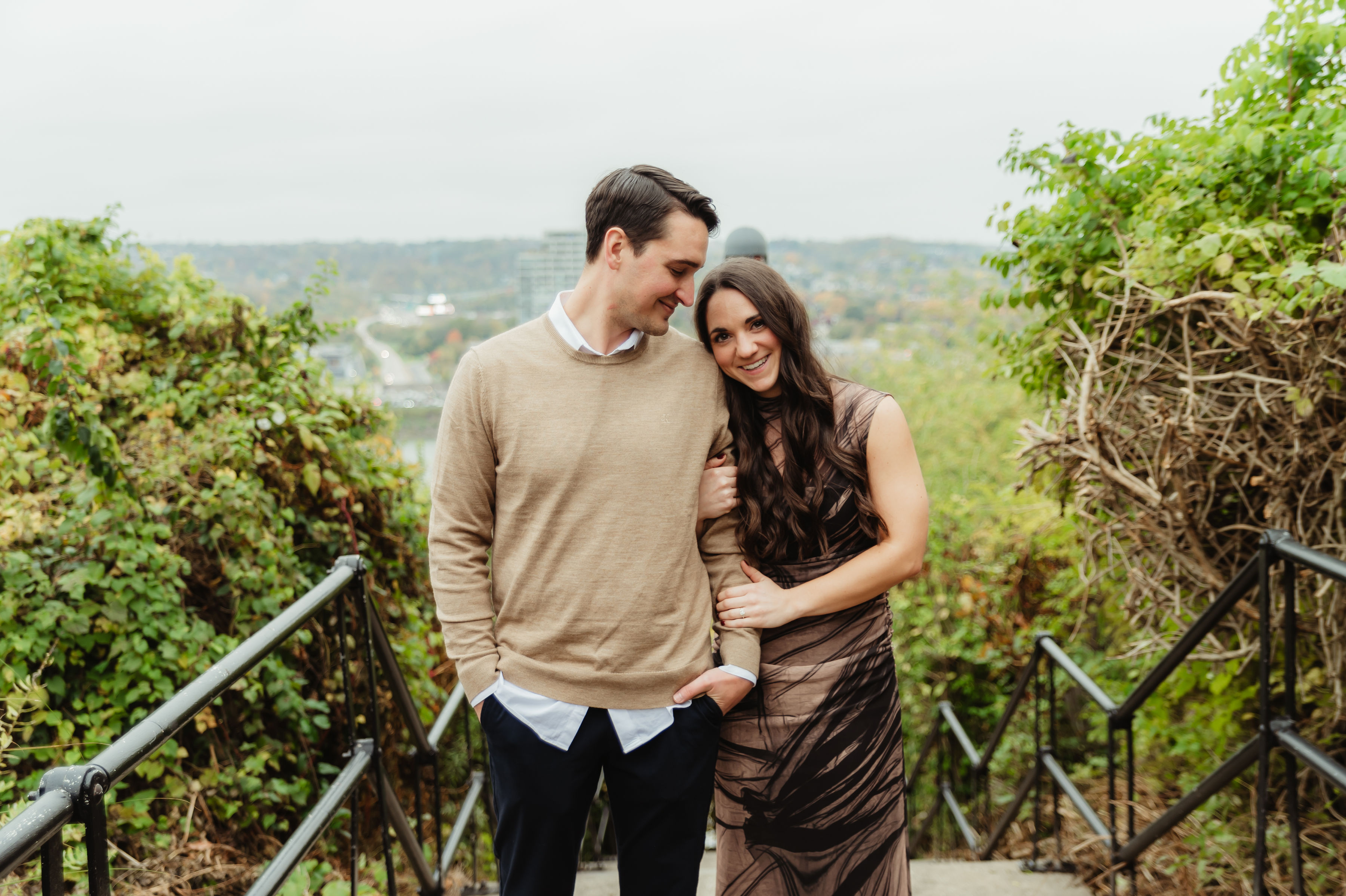 Couple together on stone stairs