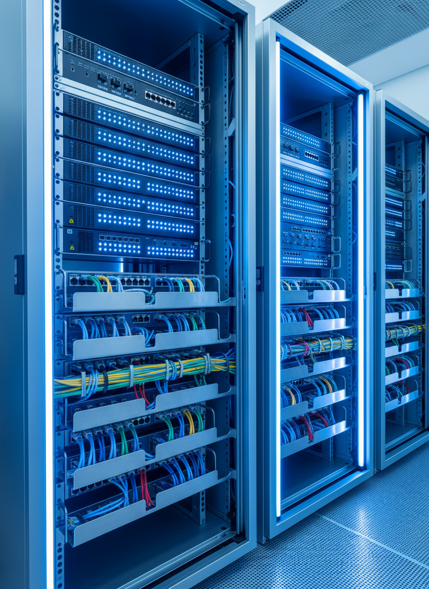 Hardware de servidor NetUser-IT con luces LED azules