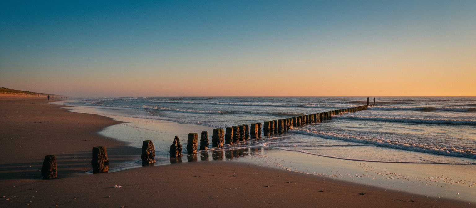 Strand van Lombardsijde bij zonsondergang