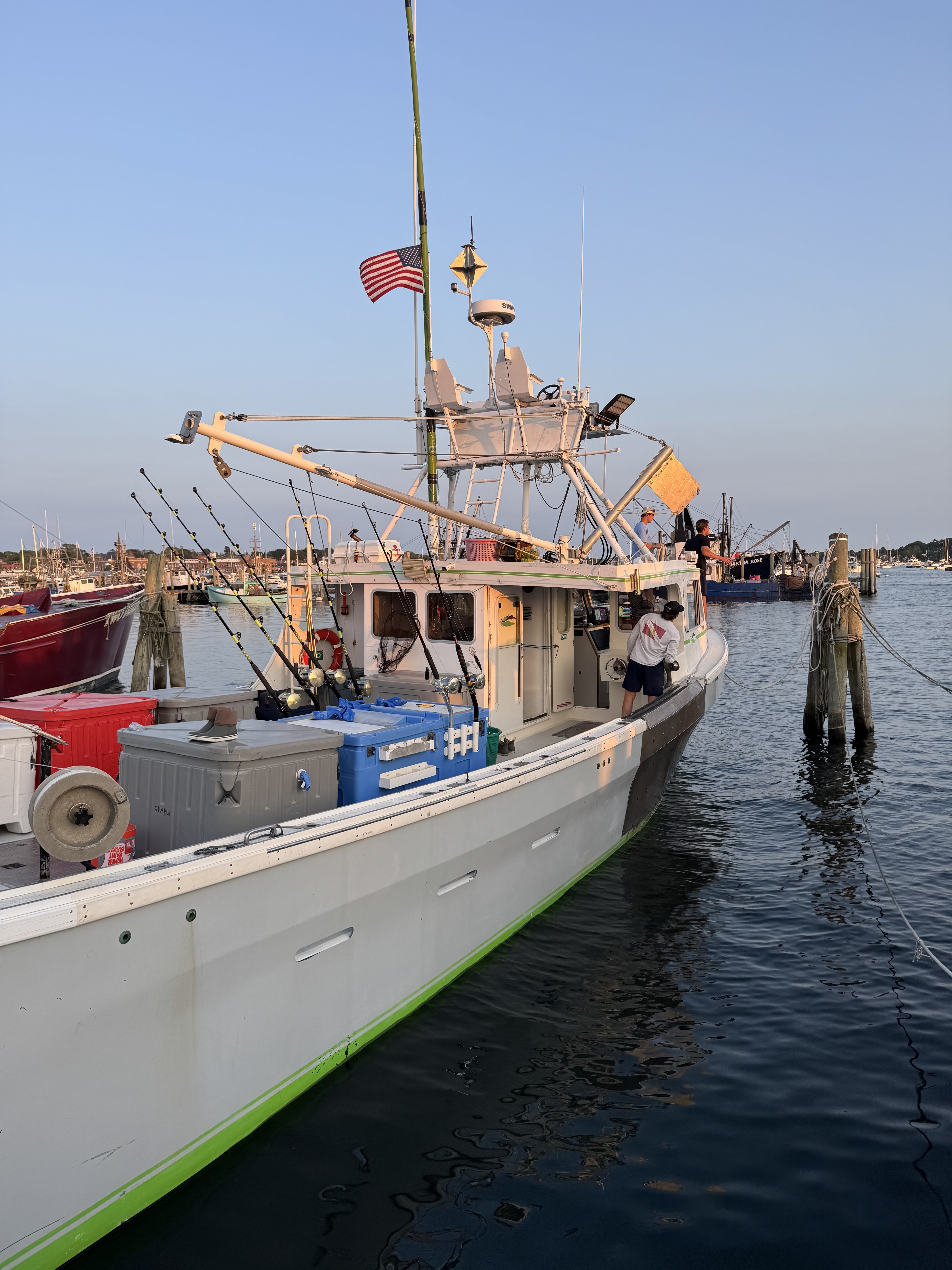 F/V Greenfins docked at marina at golden hour