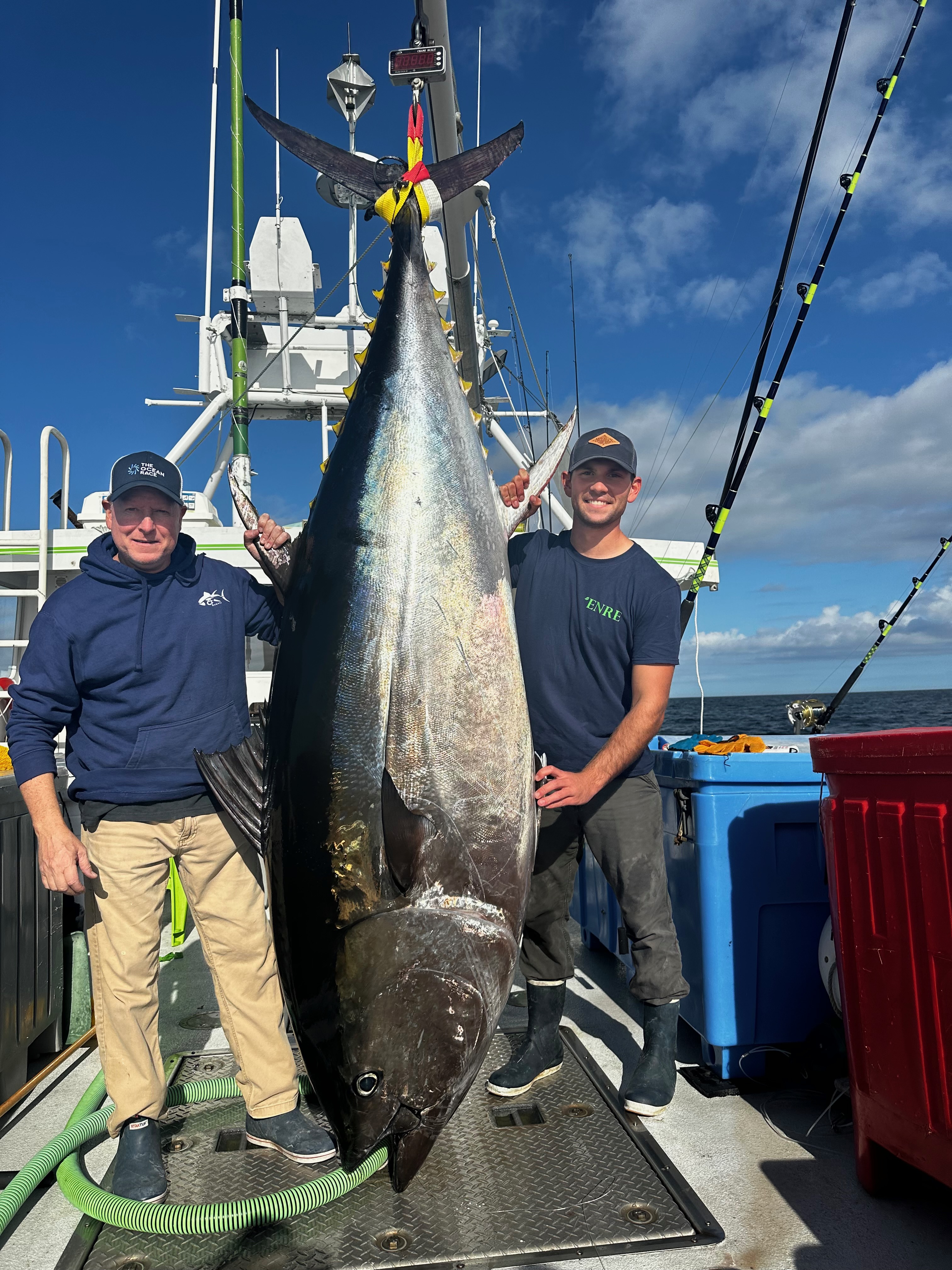 Crew with offshore tuna catch