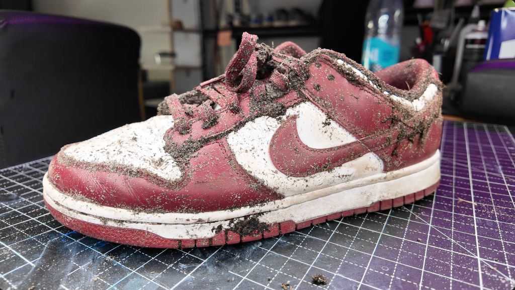 Dirty sneaker being analyzed
