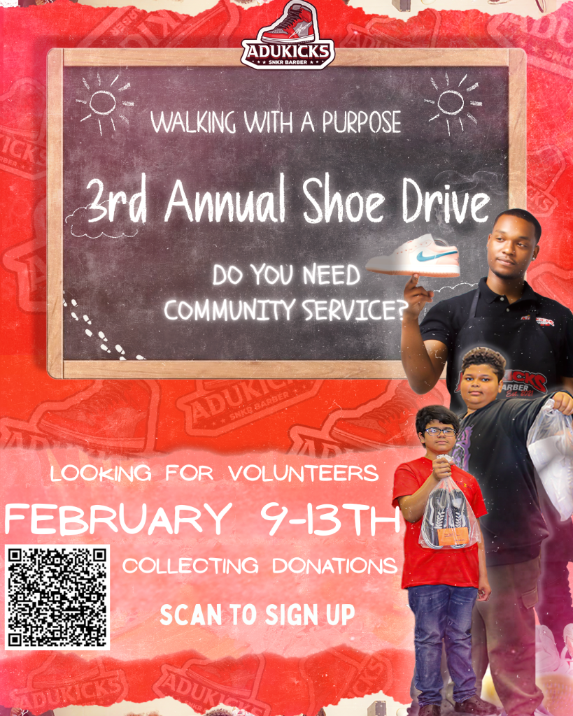 AduKicks 3rd Annual Shoe Drive flyer — Accepting Donations