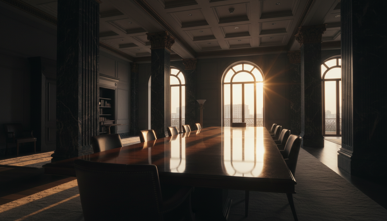 Prestigious law office interior with dramatic lighting