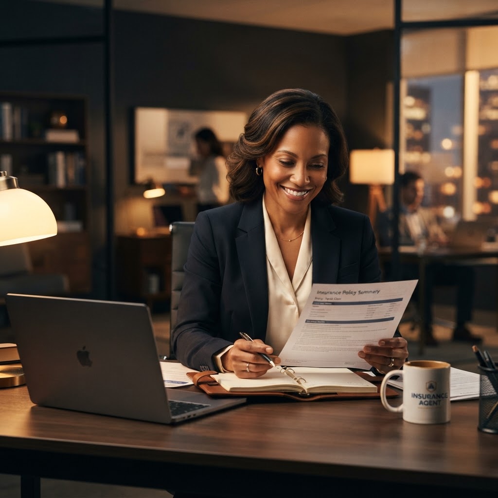 Insurance agent working with clients