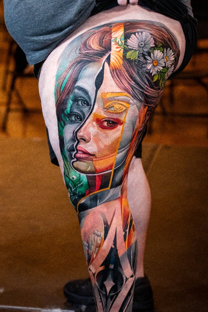 Split-Face Color Tattoo