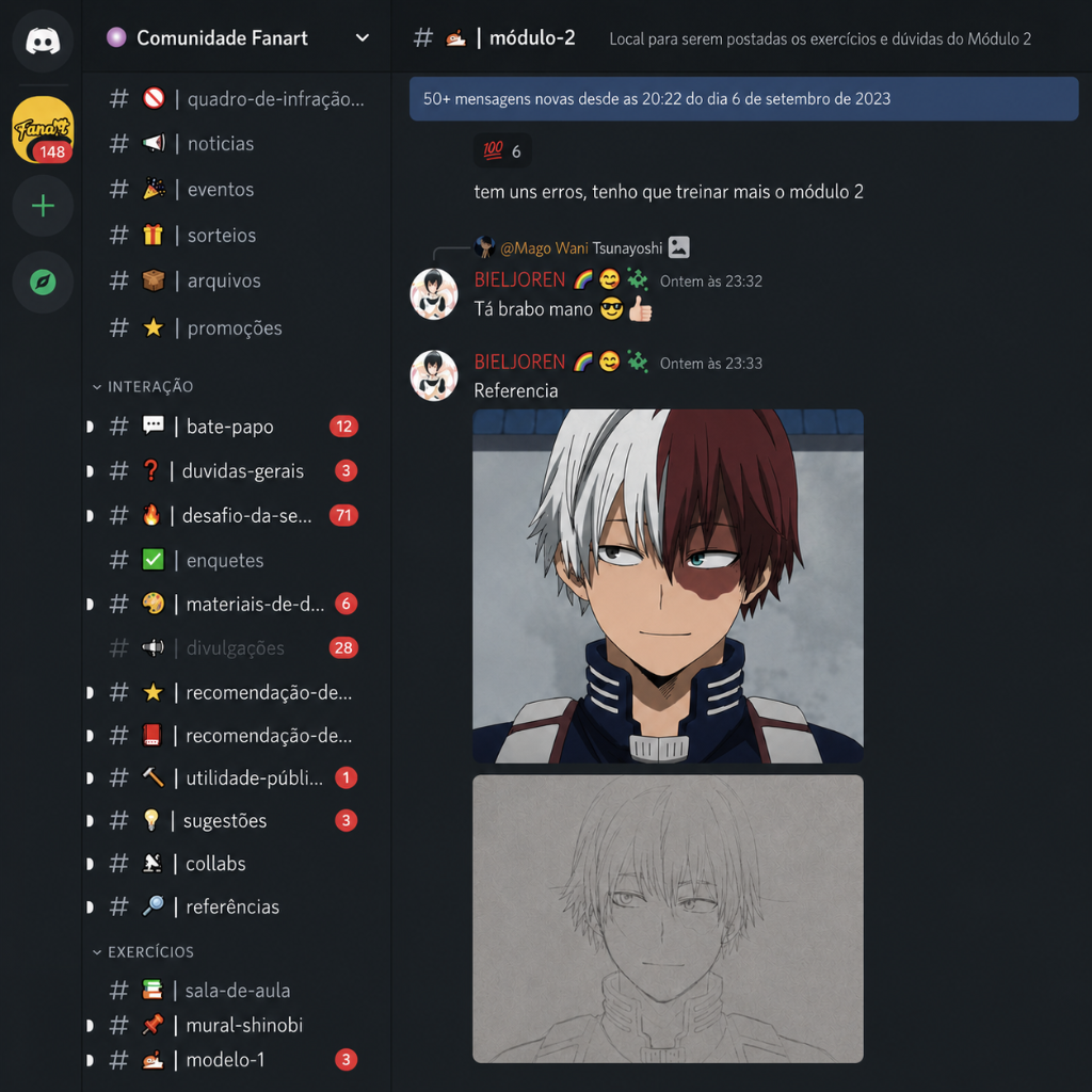 Screenshot da comunidade no Discord — Método Fanart