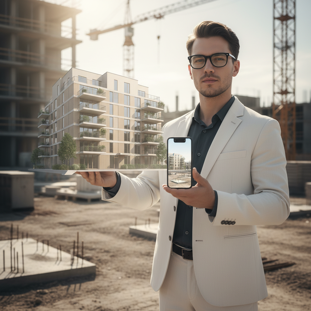 Person som ser en 3D-modell i AR gjennom mobilen