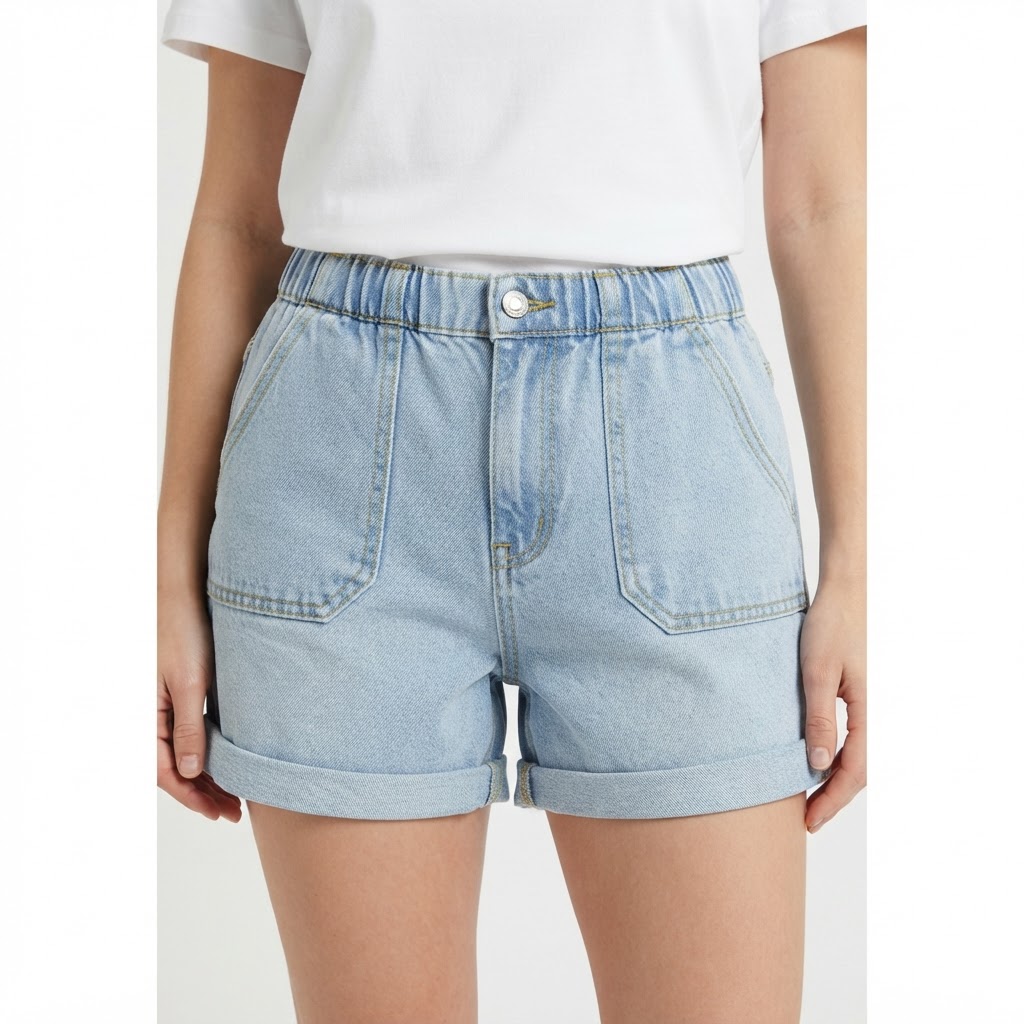 Short en jean à taille élastique