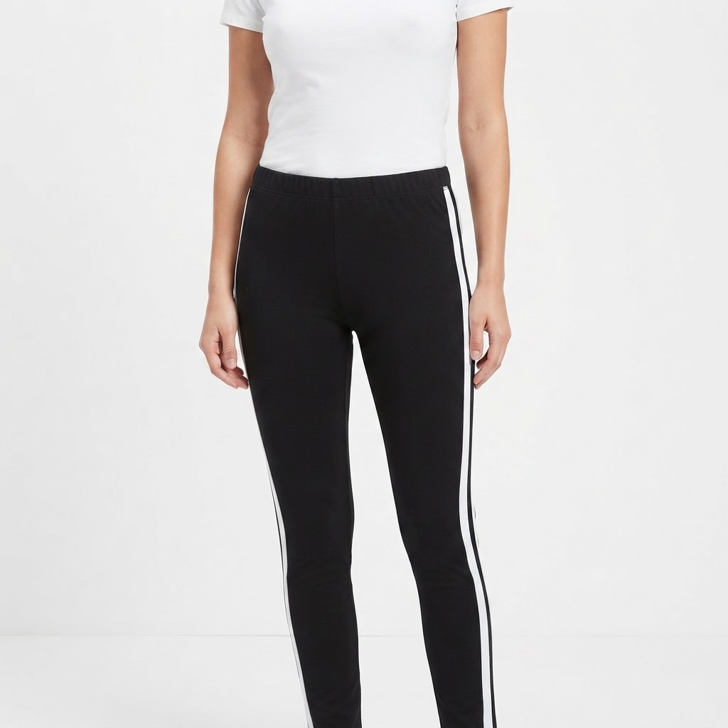 Legging Noir à Rayures Latérales
