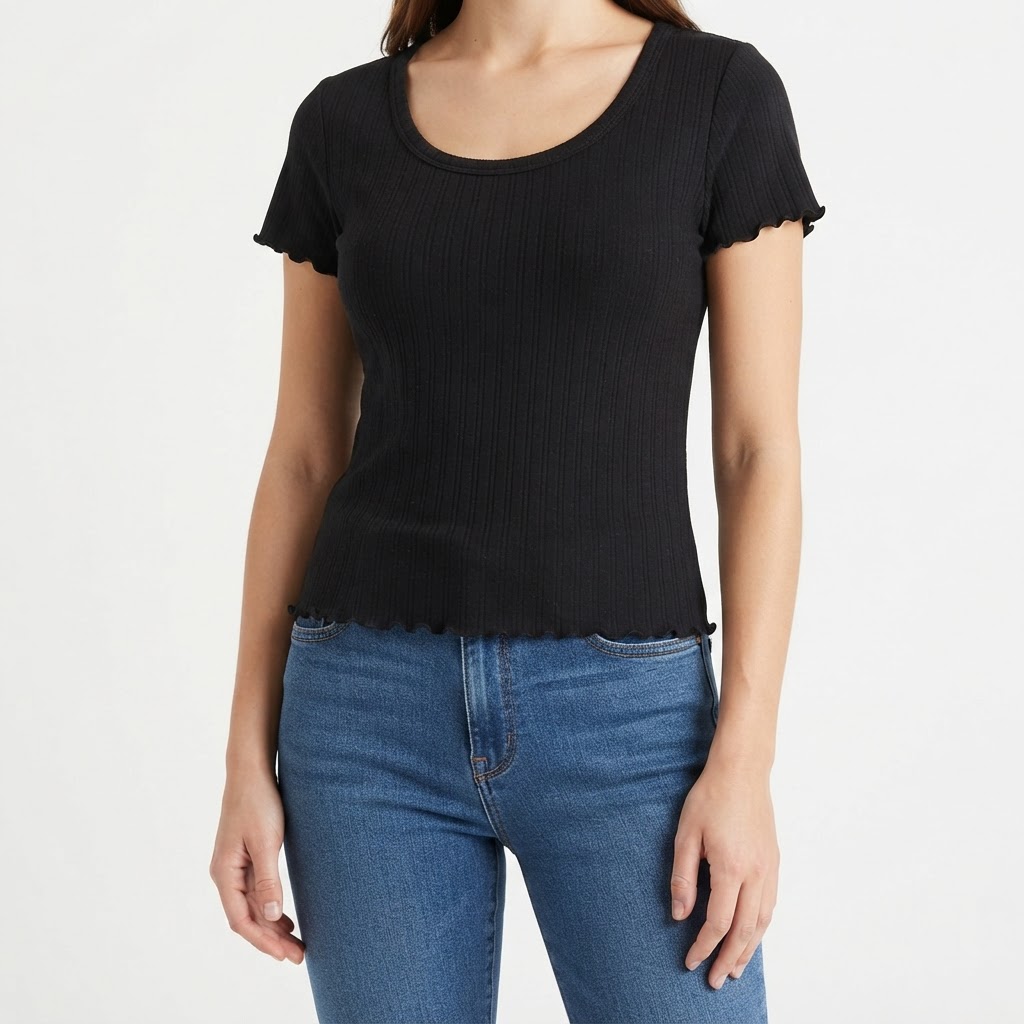 No Boundaries | T-shirt Noir à Bords Ondulés