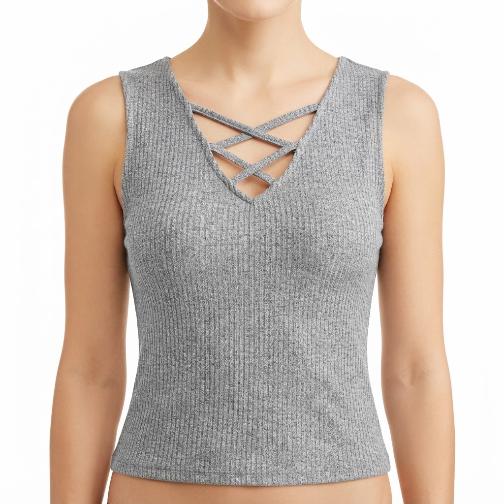Twik | Débardeur Gris Côtelé à Lacets