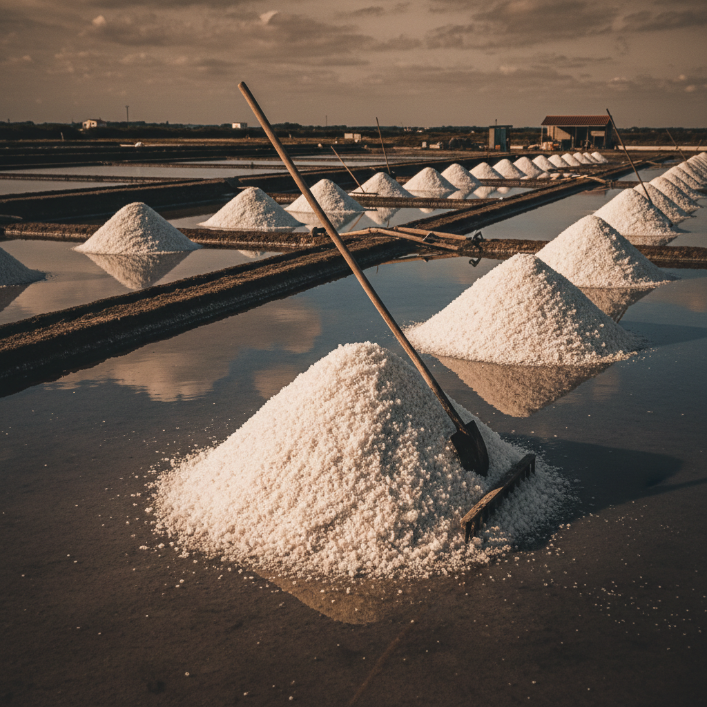 White salt crystals glistening in the Salinas de Tavira salt pans