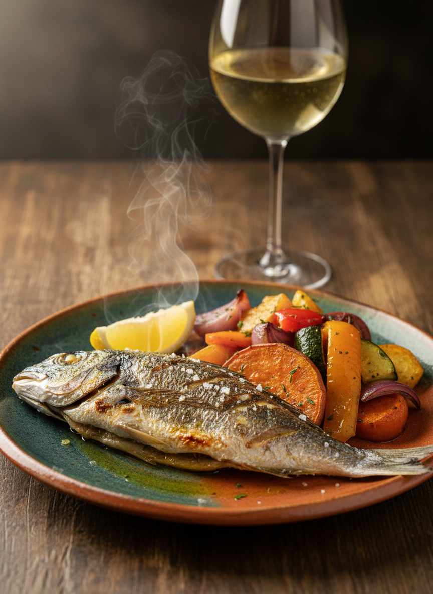 Rustic Portuguese seafood dish with golden olive oil