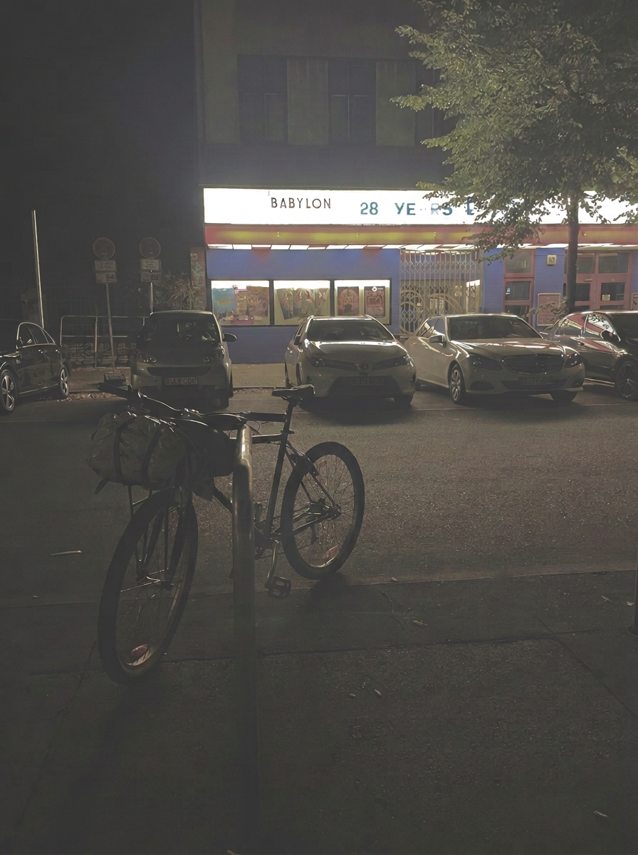 bike locked on a night street