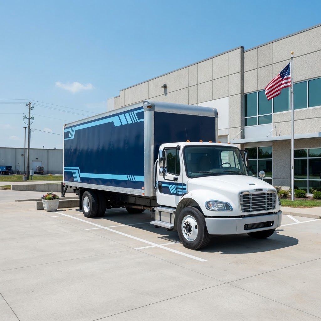 Freightliner box truck in the Assure Transport fleet