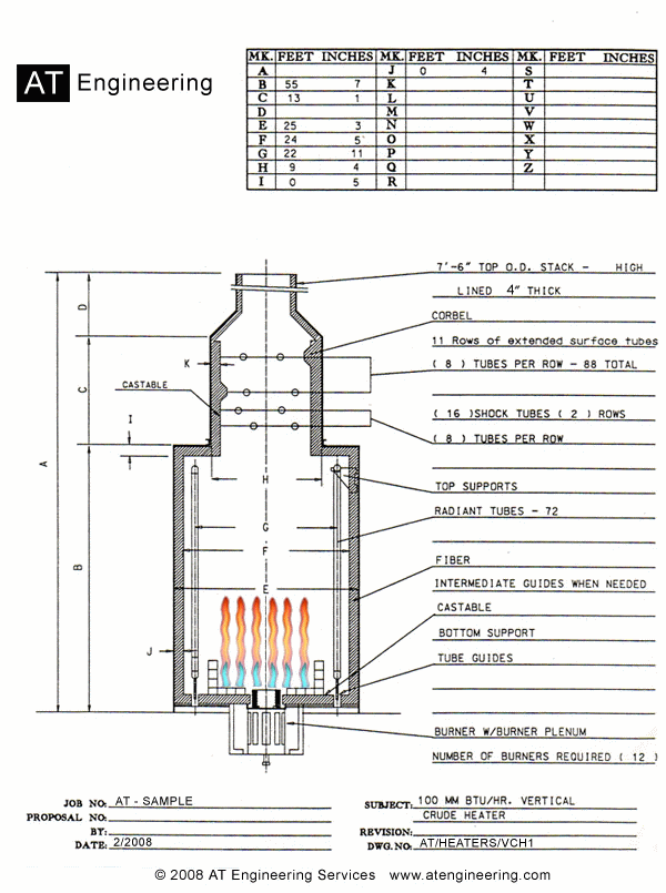 100 MM BTU/HR Vertical Crude Heater — ELPI Engineering fired heater diagram with animated heat transfer zone