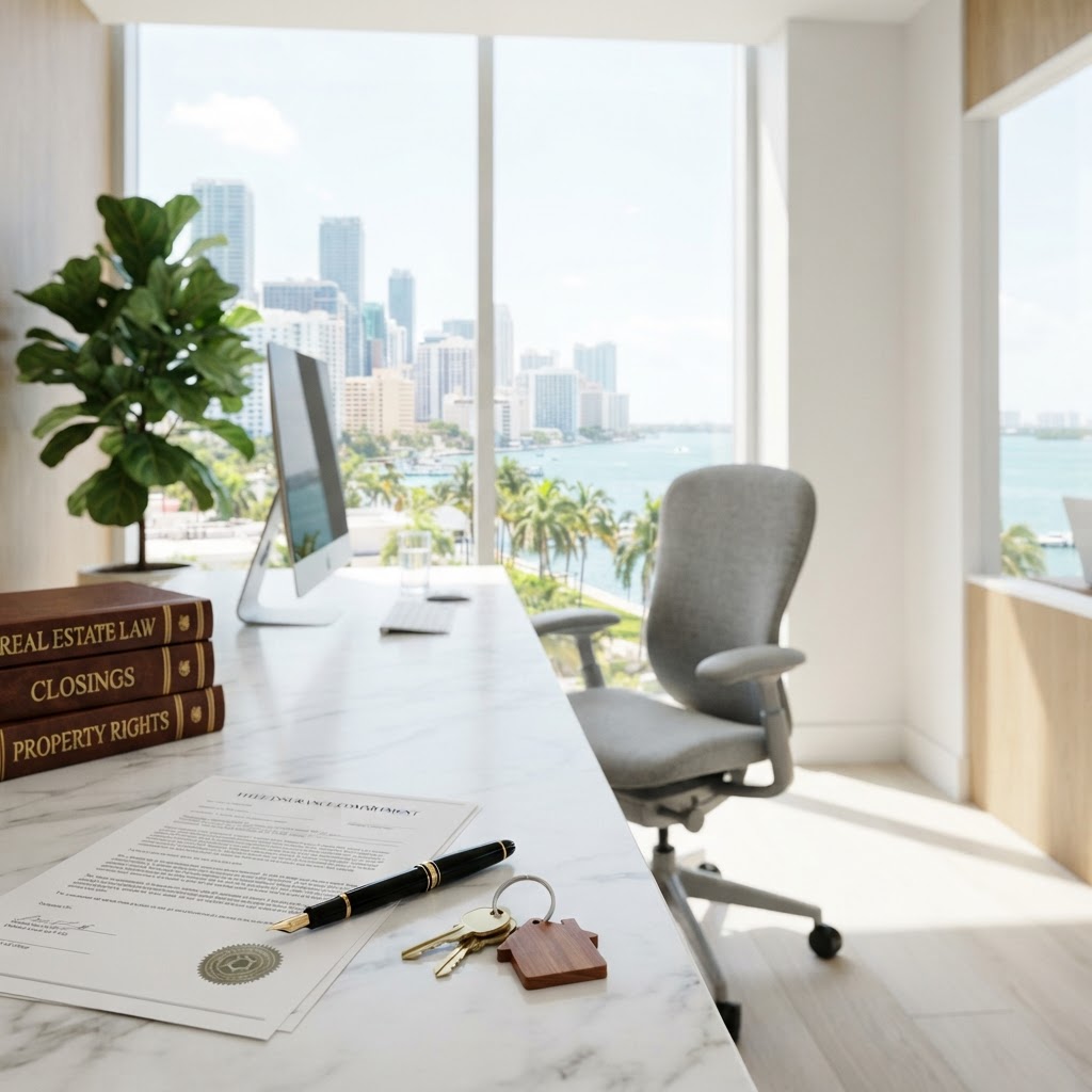 Title insurance documents and house keys on an attorney's desk
