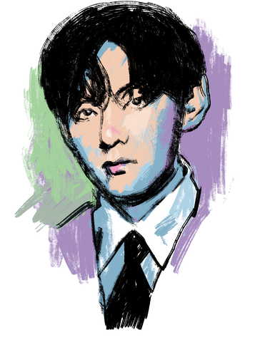 V of BTS hand-painted abstract watercolor portrait canvas print by Adam Shaw