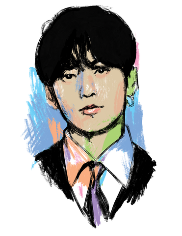 Jungkook of BTS hand-painted abstract watercolor portrait canvas print by Adam Shaw