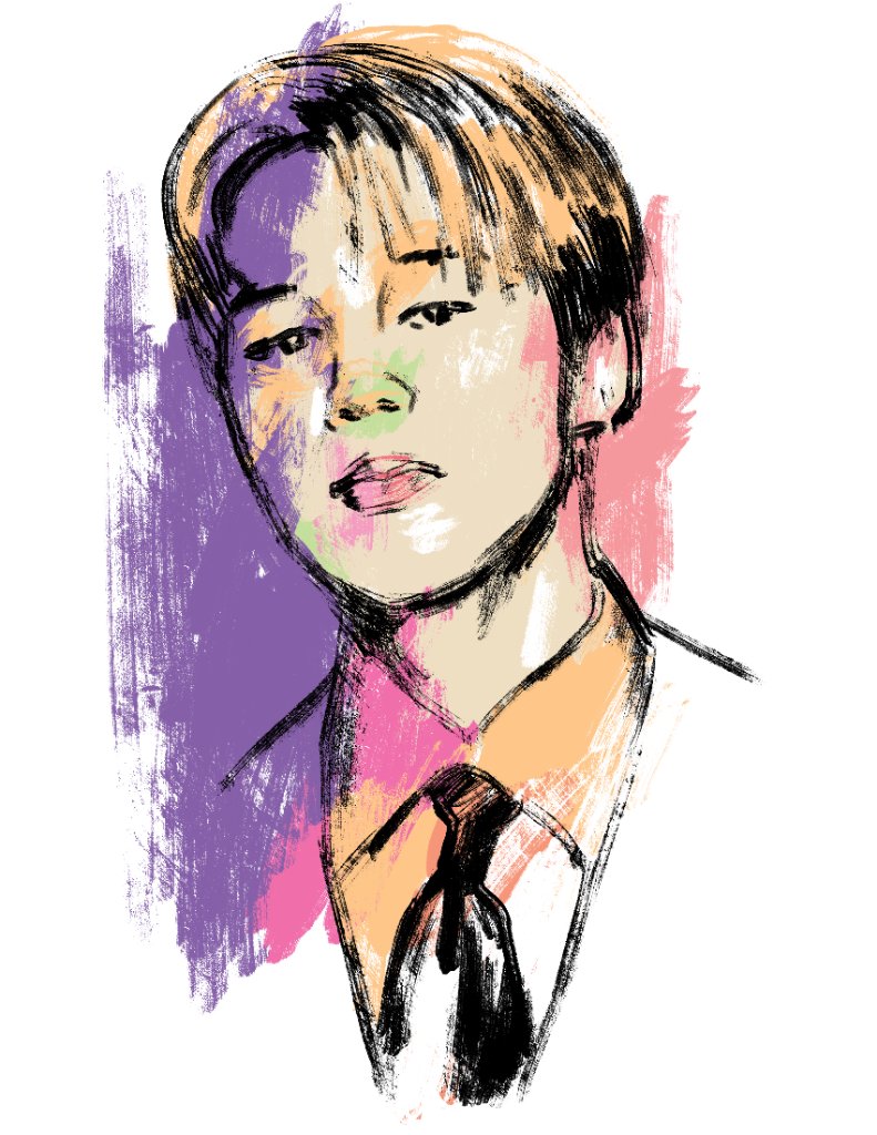 Jimin of BTS hand-painted abstract watercolor portrait canvas print by Adam Shaw