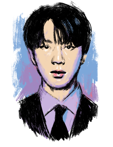 Jin of BTS hand-painted abstract watercolor portrait canvas print by Adam Shaw