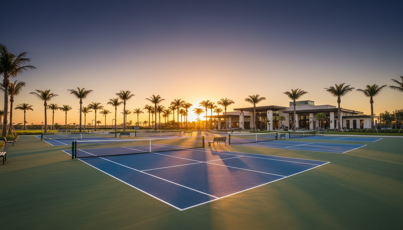 Premium pickleball courts at sunset in Palm Beach