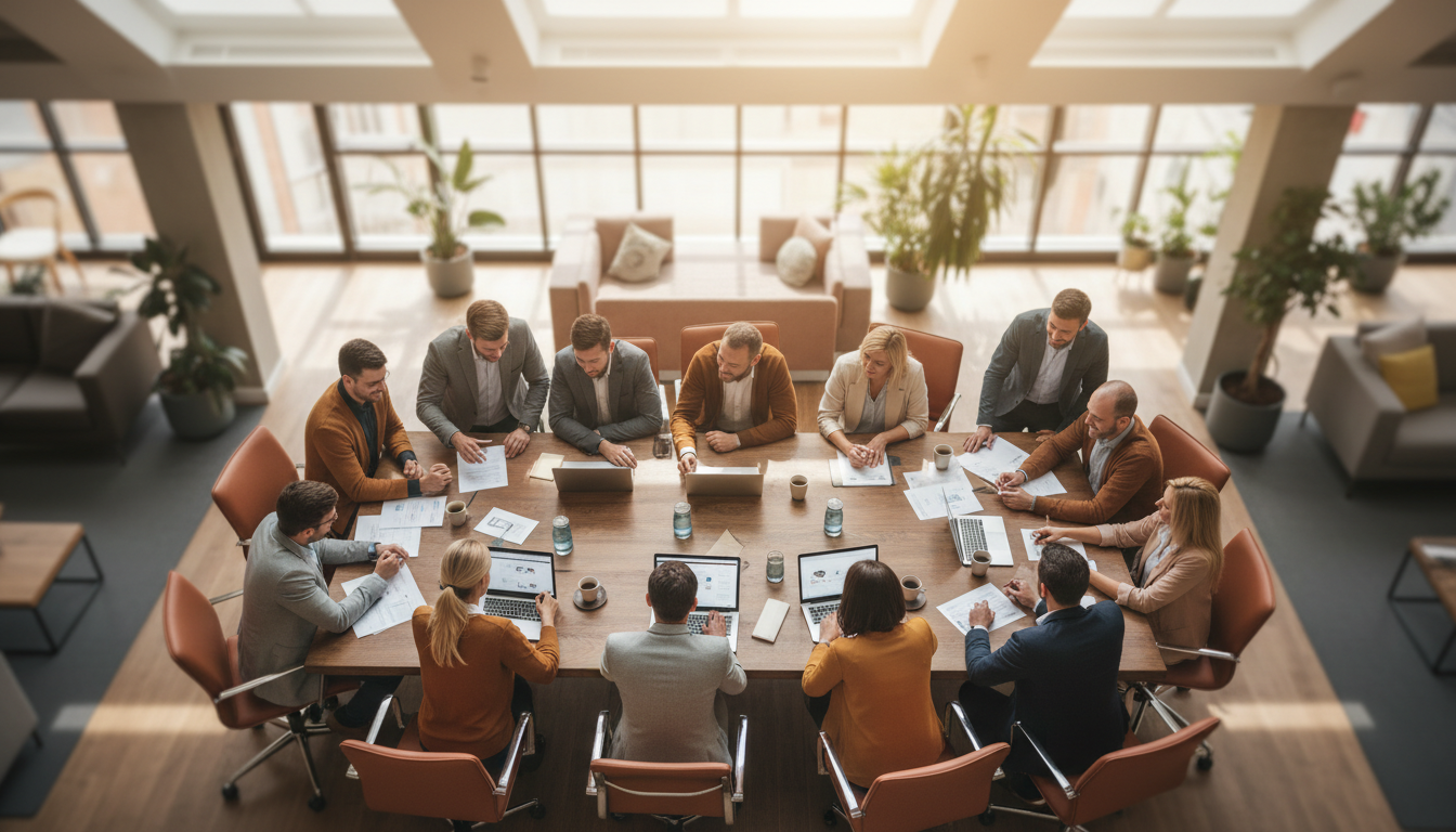 Team of professionals collaborating around a table