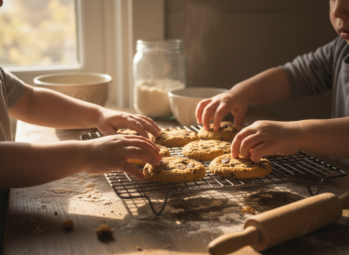 Family baking cookies together at Lyons Cub Cookies
