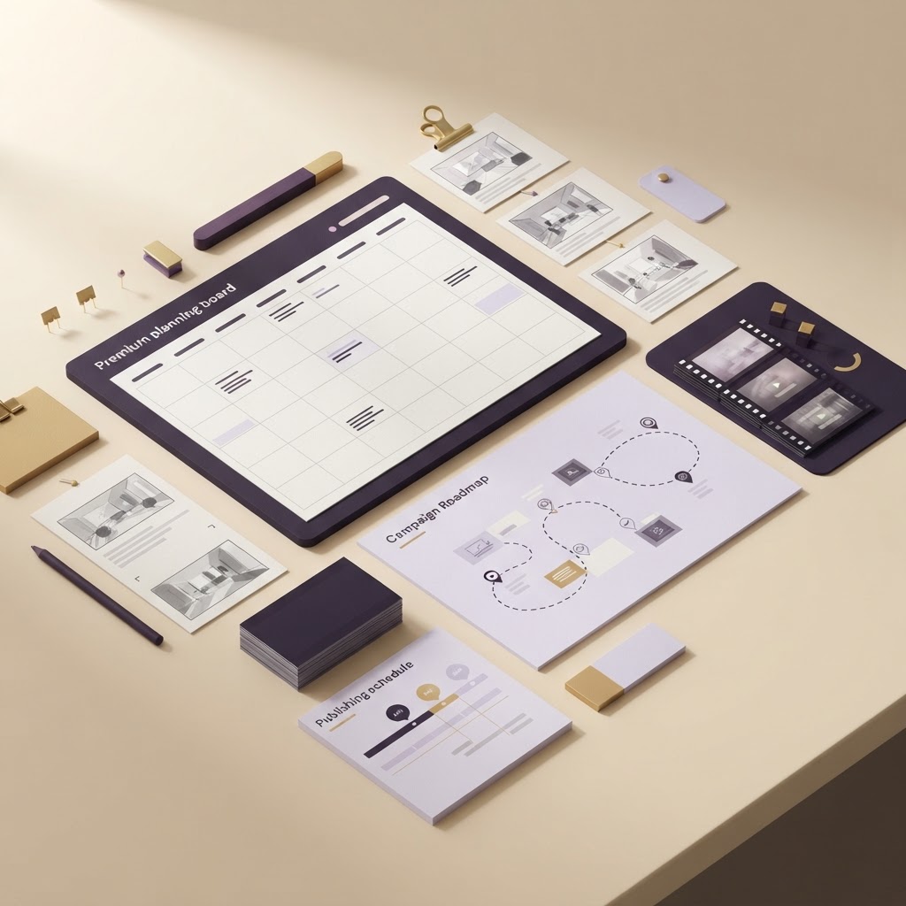 Content planning board with storyboards and campaign roadmap
