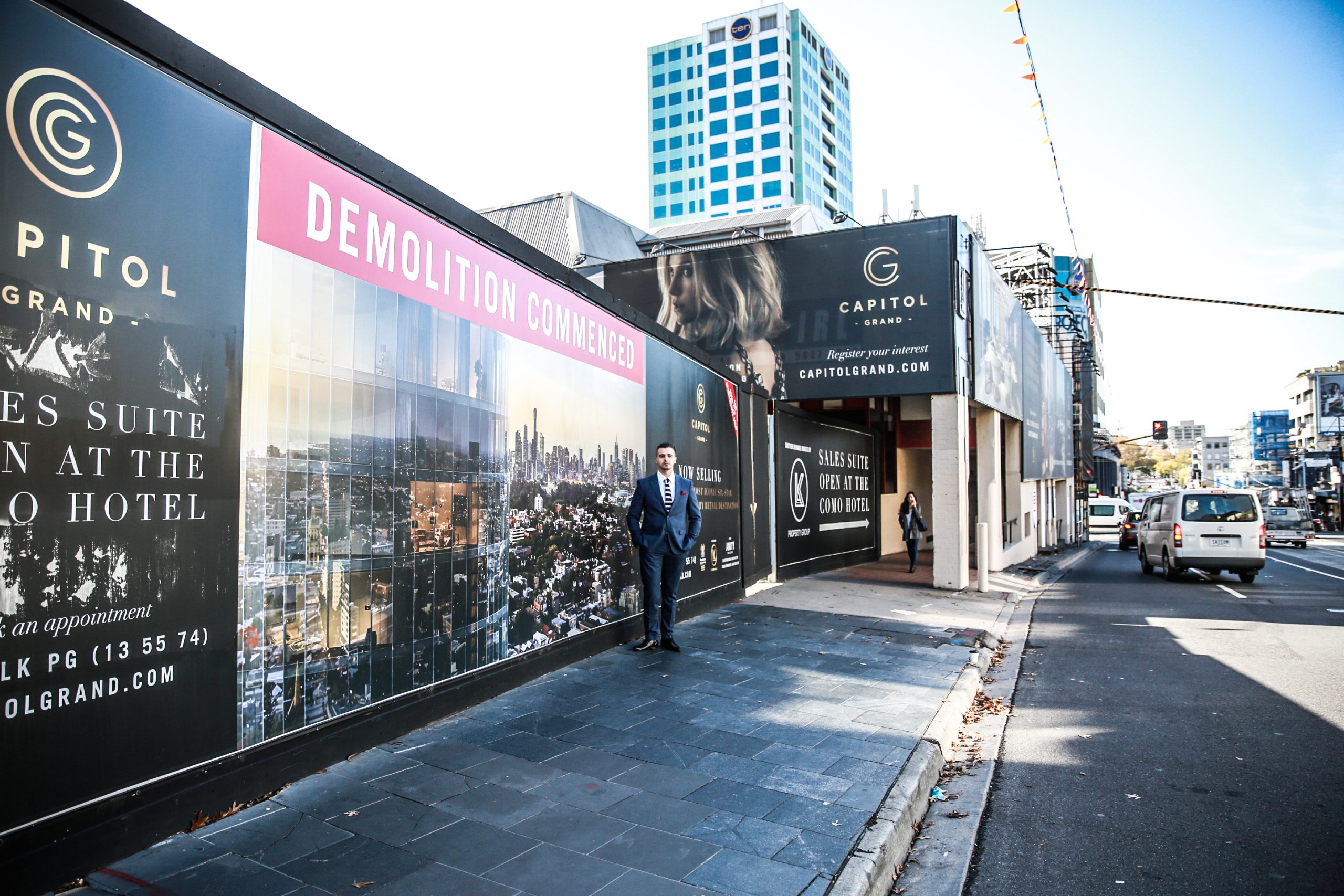 Claud Escu at Capitol Grand demolition site, Chapel Street Melbourne