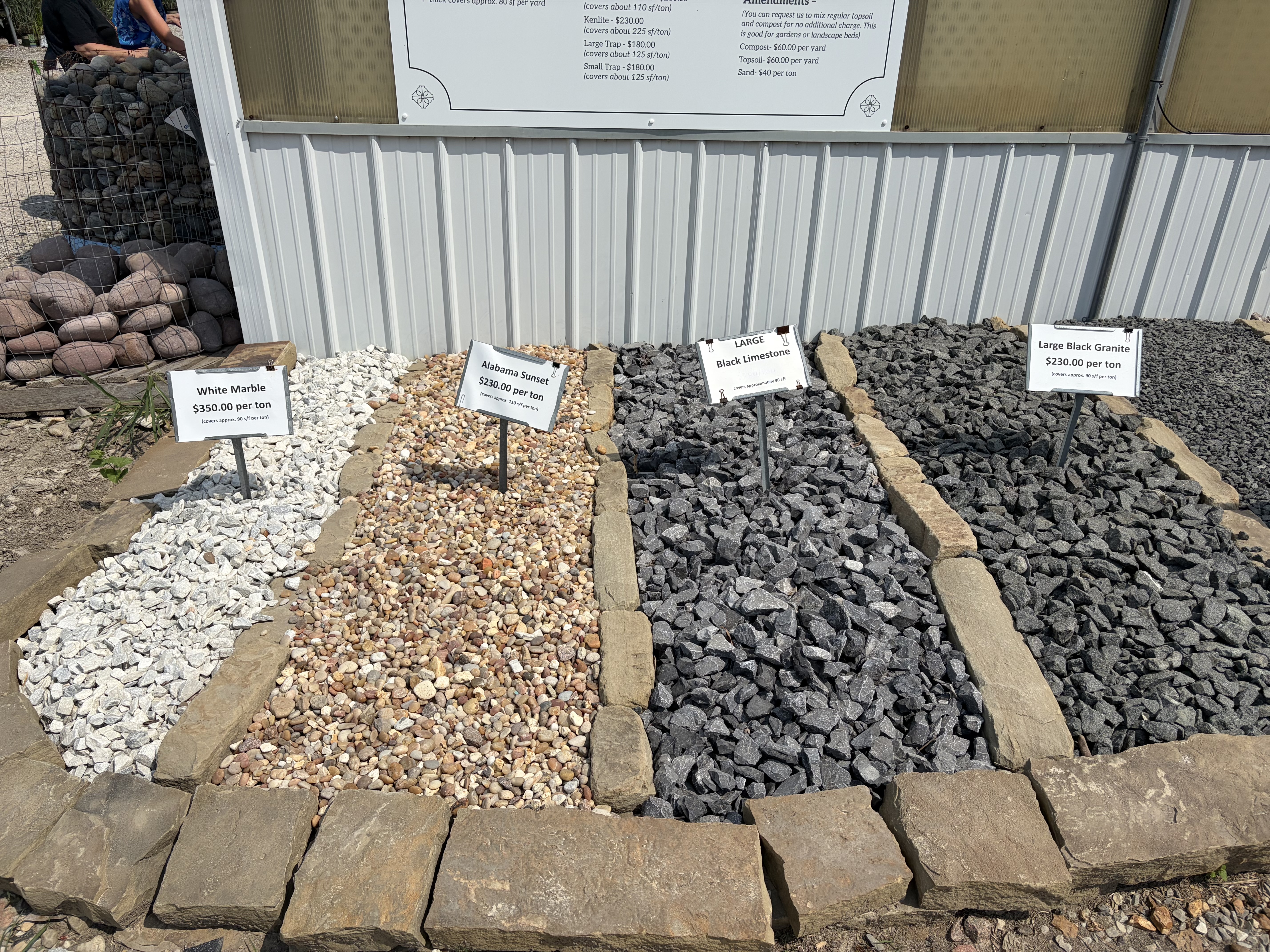 White Marble, Alabama Sunset, Black Limestone & Black Granite display