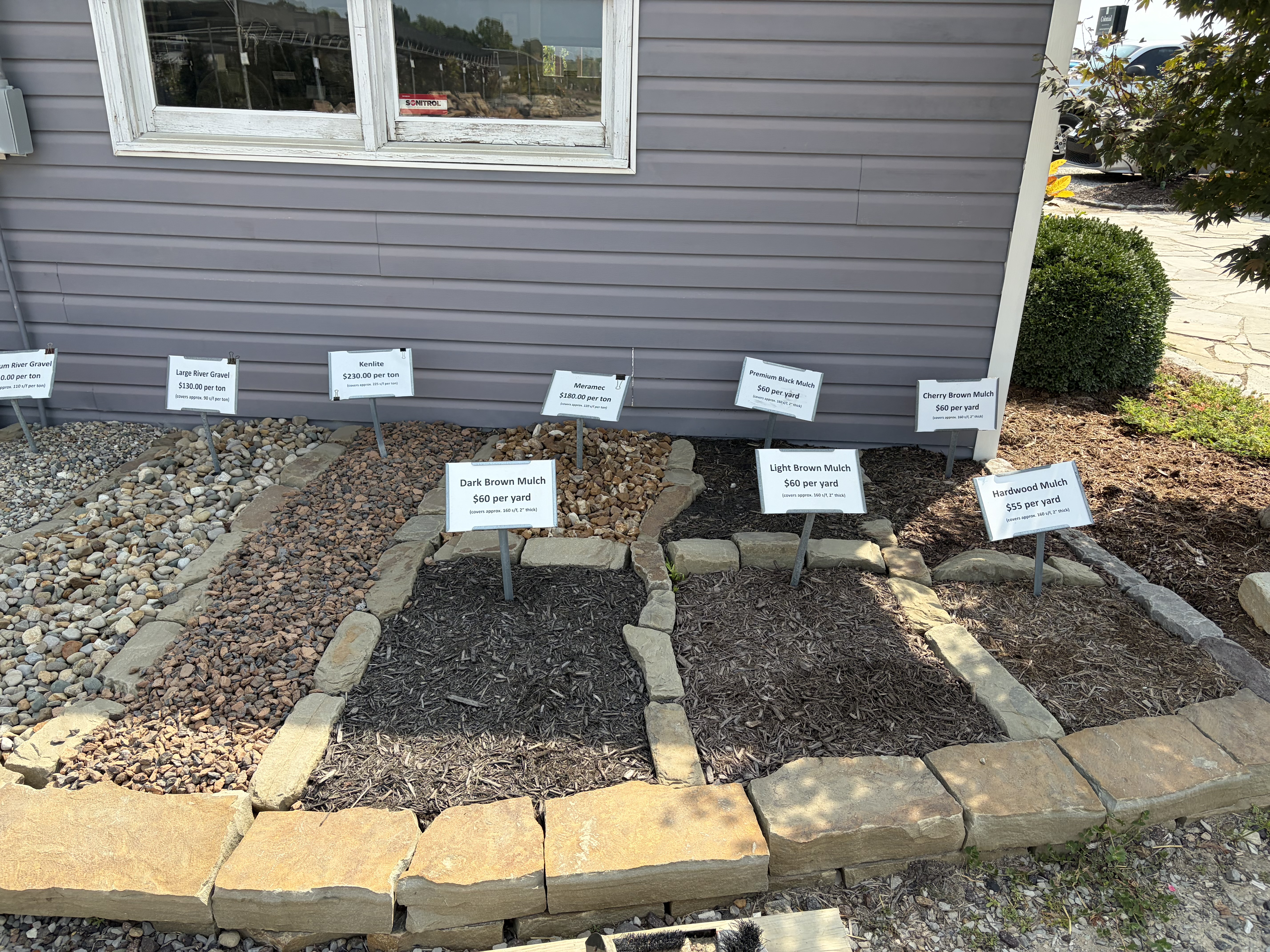 Mulch & gravel pricing display beds